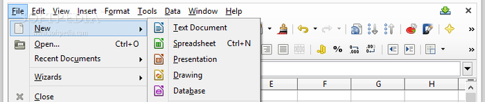 Showing the LibreOffice Calc file menu